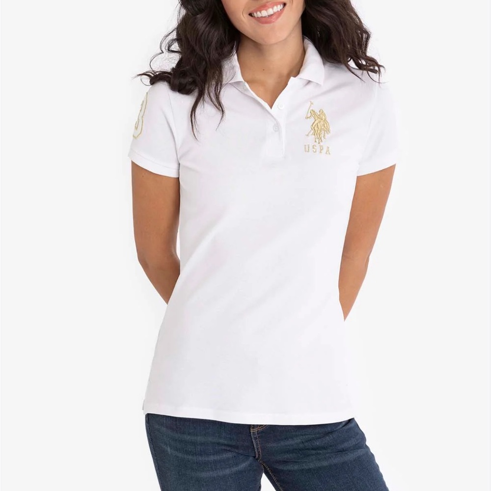 U.S. Polo Assn. Women's White Metallic Print Polo Shirt Size M